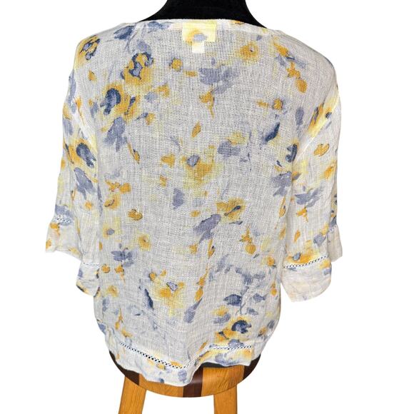 Pure Jill Women's sz Small Linen 1/2 Elbow Sleeve Crew Neck Floral Lightweight - Picture 2 of 8